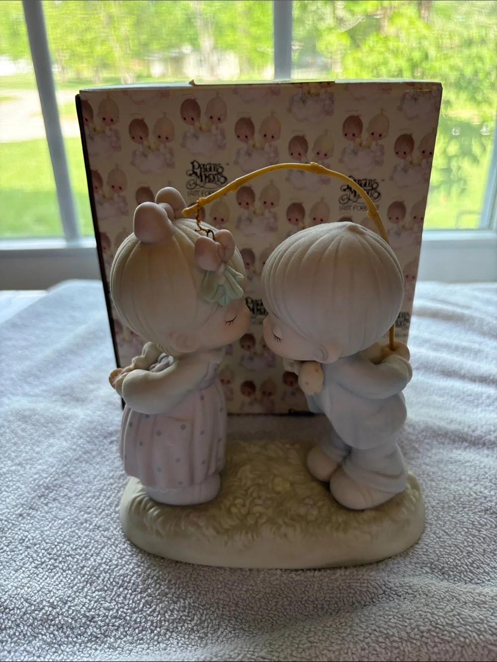 Precious Moments Bisque Porcelain Boy and Girl Figurine in Cream and Pastel